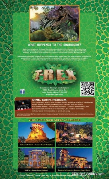 Back of the Menu with Information  -- Click to Enlarge