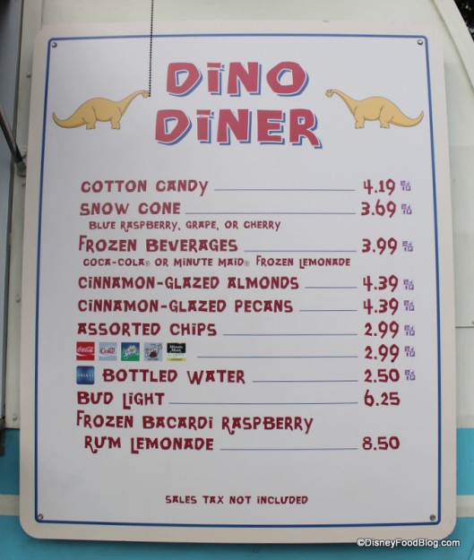 Dino Diner Menu