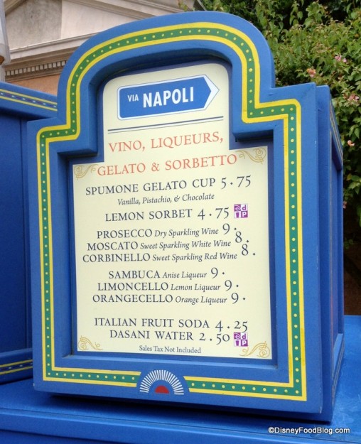 Menu at Italy stand