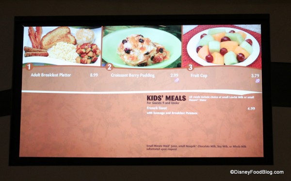 Breakfast Menu at Sunshine Seasons