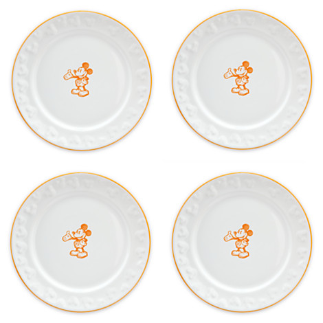 Gourmet Mickey Mouse White Dessert Plates with Pumpkin Trim