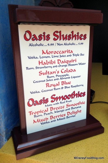 Oasis Slushies and Smoothies menu