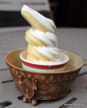 Pineapple and Vanilla Swirl Dole Whip in Souvenir Tiki Bowl at Pineapple Lanai