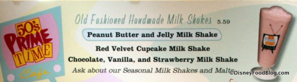 Milkshake Menu -- Click to Enlarge
