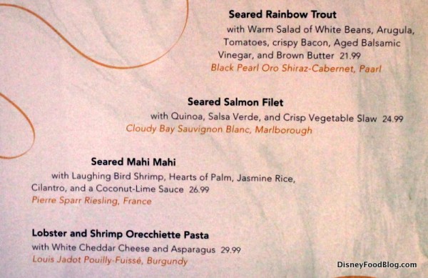 Coral Reef Entree menu -- Part 2