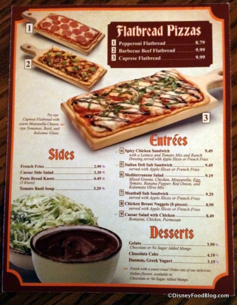 Pinocchio Village Haus printed menu