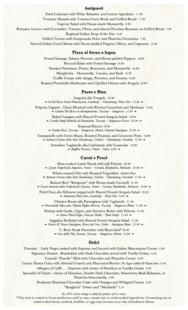 Trattoria Menu