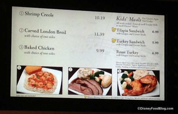 Specialty Shop Dinner Menu