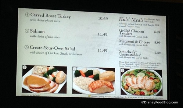 Specialty Shop Dinner Menu