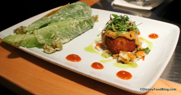 Crispy Crab Cake and Caesar Salad