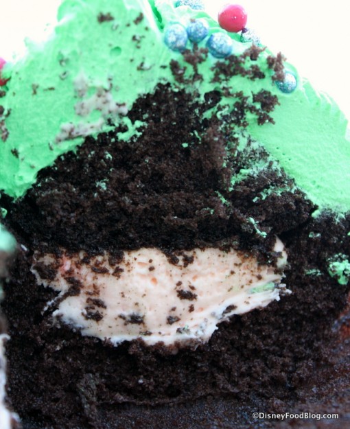 Strawberry Cheesecake Holiday Cupcake -- Cross Section