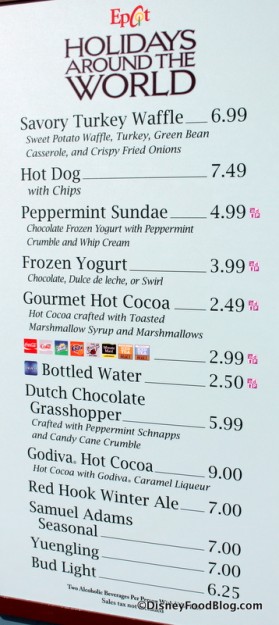 Holidays Around the World Menu at Refreshment Port -- Click to Enlarge