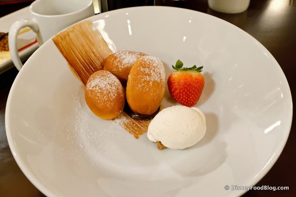 Signature Dessert Bomboloni with Dark Chocolate served with Vanilla Gelato