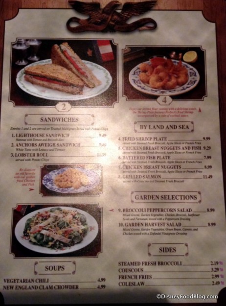 Columbia Harbour House menu