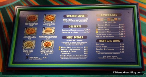 Pizzafari Menu