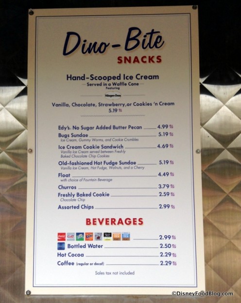 Dino-Bite Snacks Menu