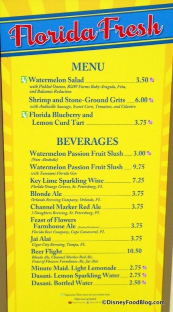 Florida Fresh menu