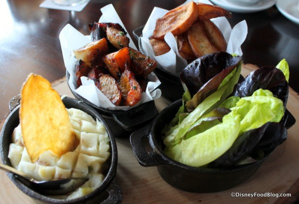 Colcannon Potatoes, Roasted Vegetables, Fat Chips, Salad of Greens
