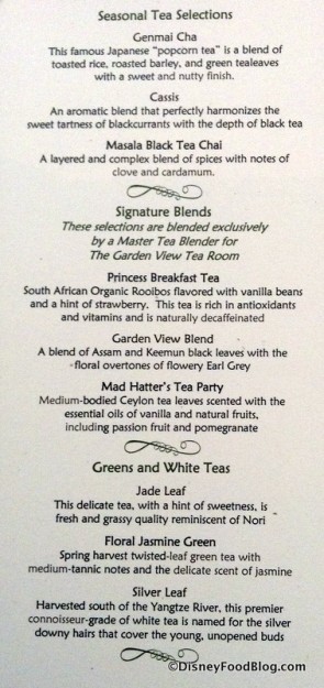 Tea menu