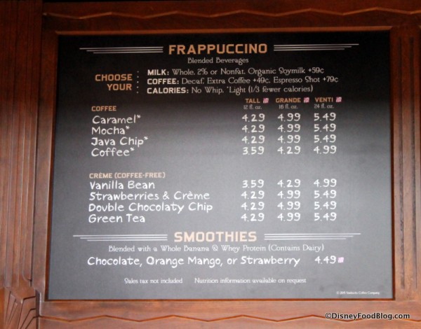 Beverage menu