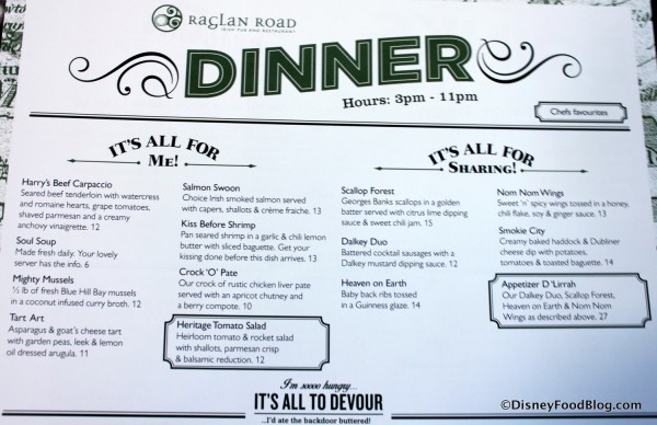 Menu -- Appetizers -- Click to Enlarge