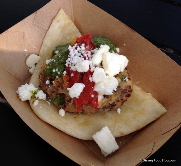 Quinoa Vegetable "Naanwich" with Arugula Pesto and Oven-Dried Tomatoes
