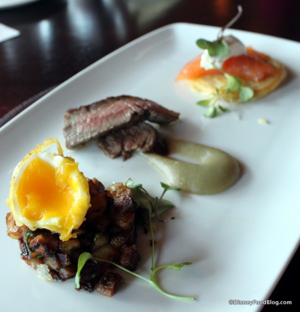 Brunch Sampler Platter, Close Up of Battered Poached Egg