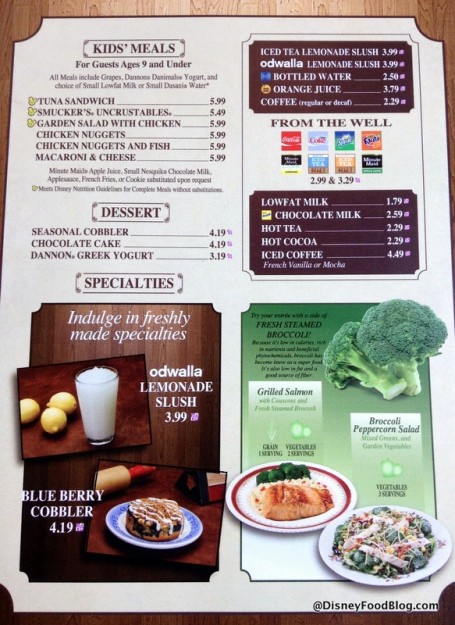 Columbia Harbour House menu