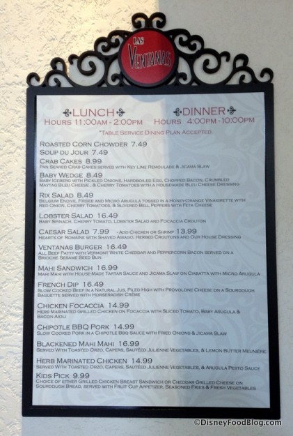 Las Ventanas Lunch and Dinner menu