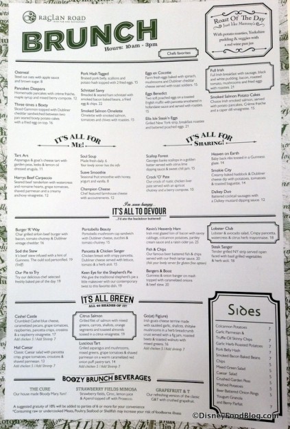 Raglan Road Brunch menu