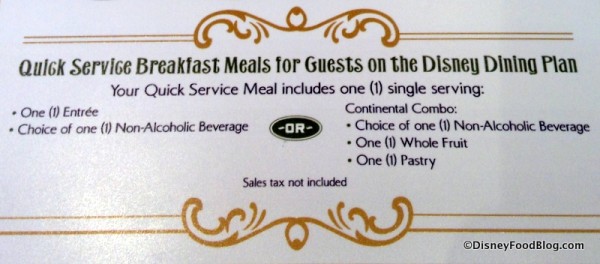 Main StreetBakery Dining Plan entitlements