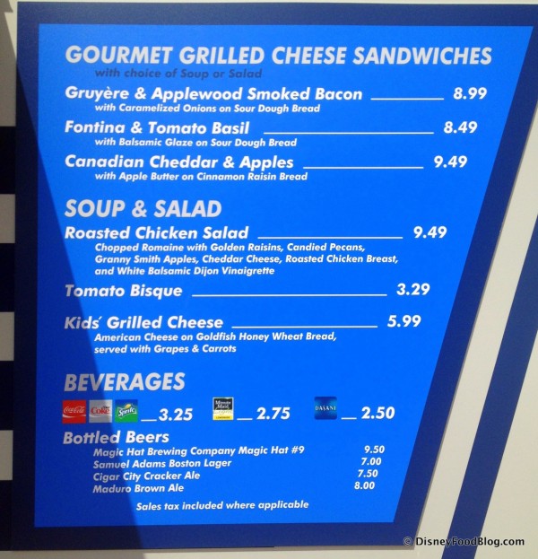 Taste Track Menu -- Click to Enlarge