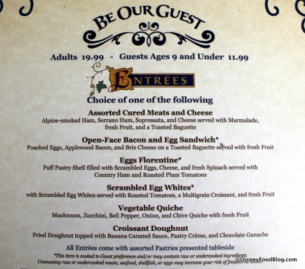 Be Our Guest Breakfast menu