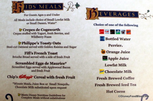 Be Our Guest Breakfast menu