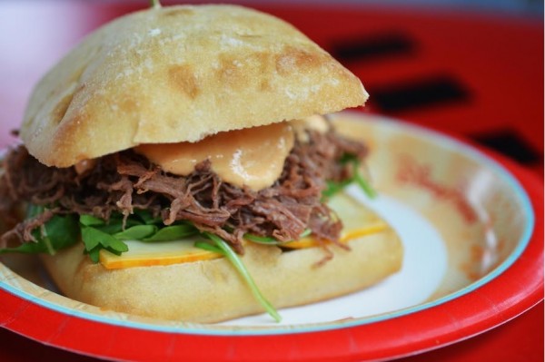 braised pulled brisket sandwich