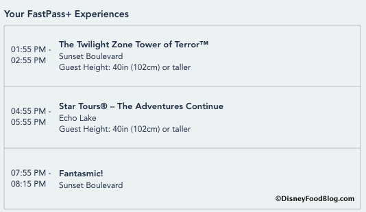 Hollywood Studios FastPass+ Selections