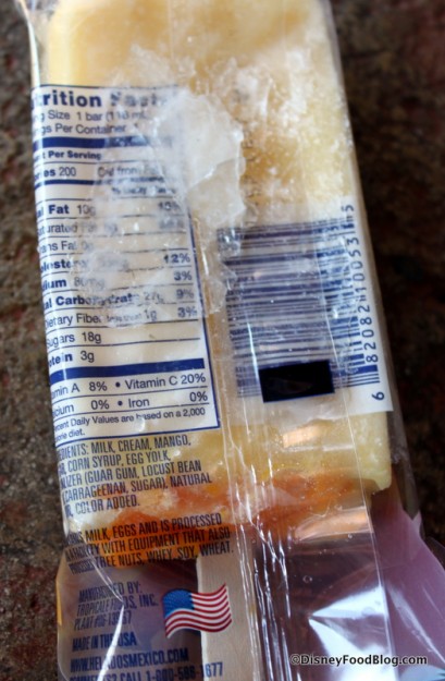 Mango Fruit Bar Nutritional Information