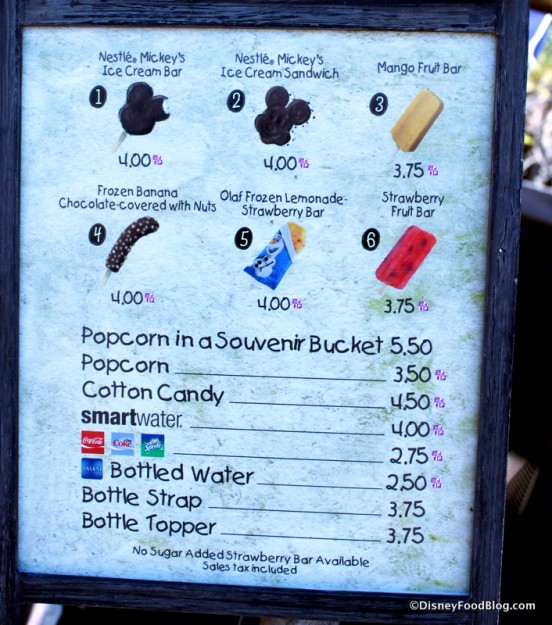 Maurice's Popcorn Cart Menu -- Click to Enlarge