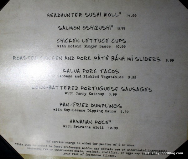 Grog Grotto Food Menu