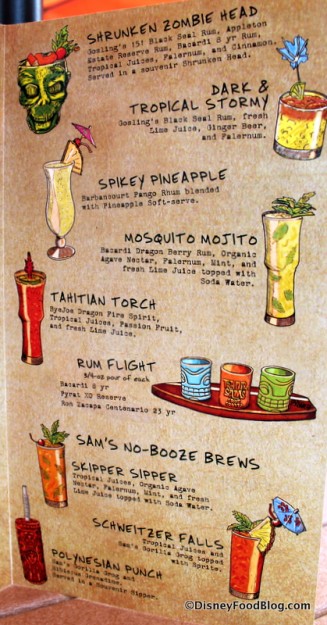 Tiki Terrace drink menu