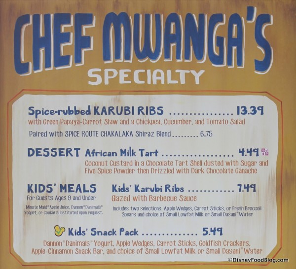 Chef Mwanga's specialty items