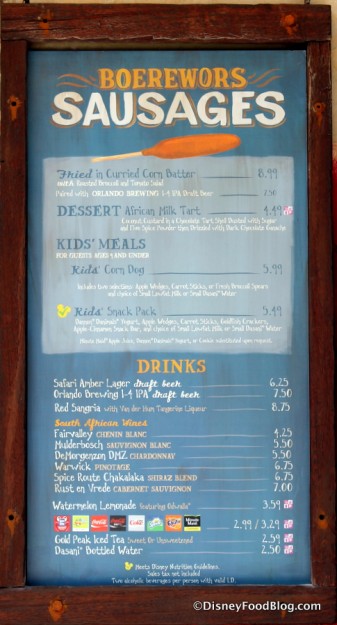 Famous Sausages menu