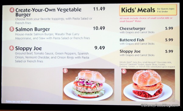 Sandwiches Menu -- Click to Enlarge