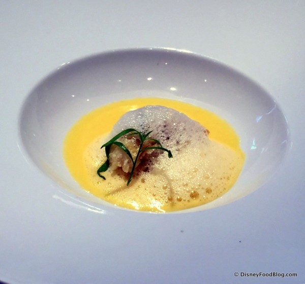 One of the Dishes -- Flash Fried Oyster Butter Soup with Honey Foam
