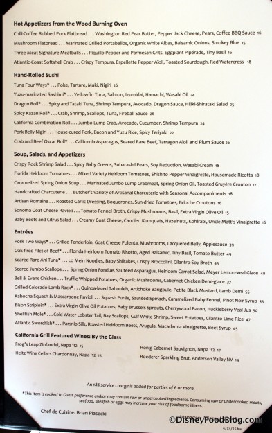 Menu -- Click to Enlarge