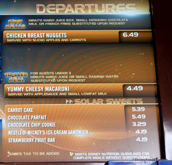 Close-up on Kids and Toddler menu and Desserts