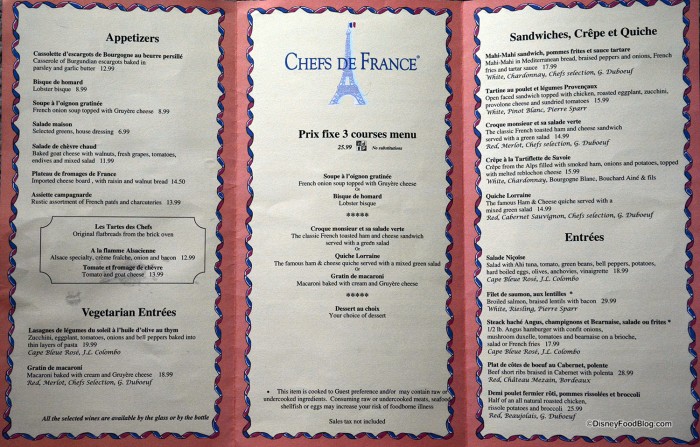 Chefs de France menu