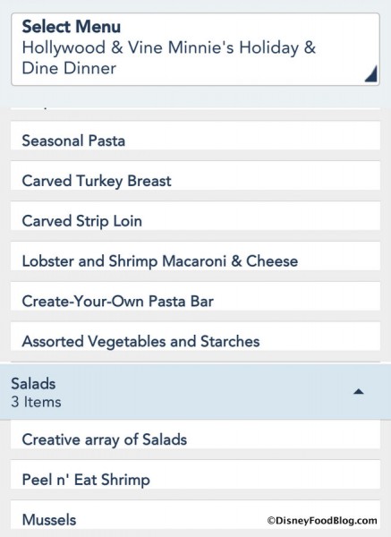 Minnie's Holiday & Dine menu screenshot