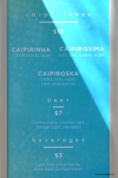 The Oasis Caipirinhas Menu