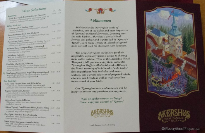 Back of the menu